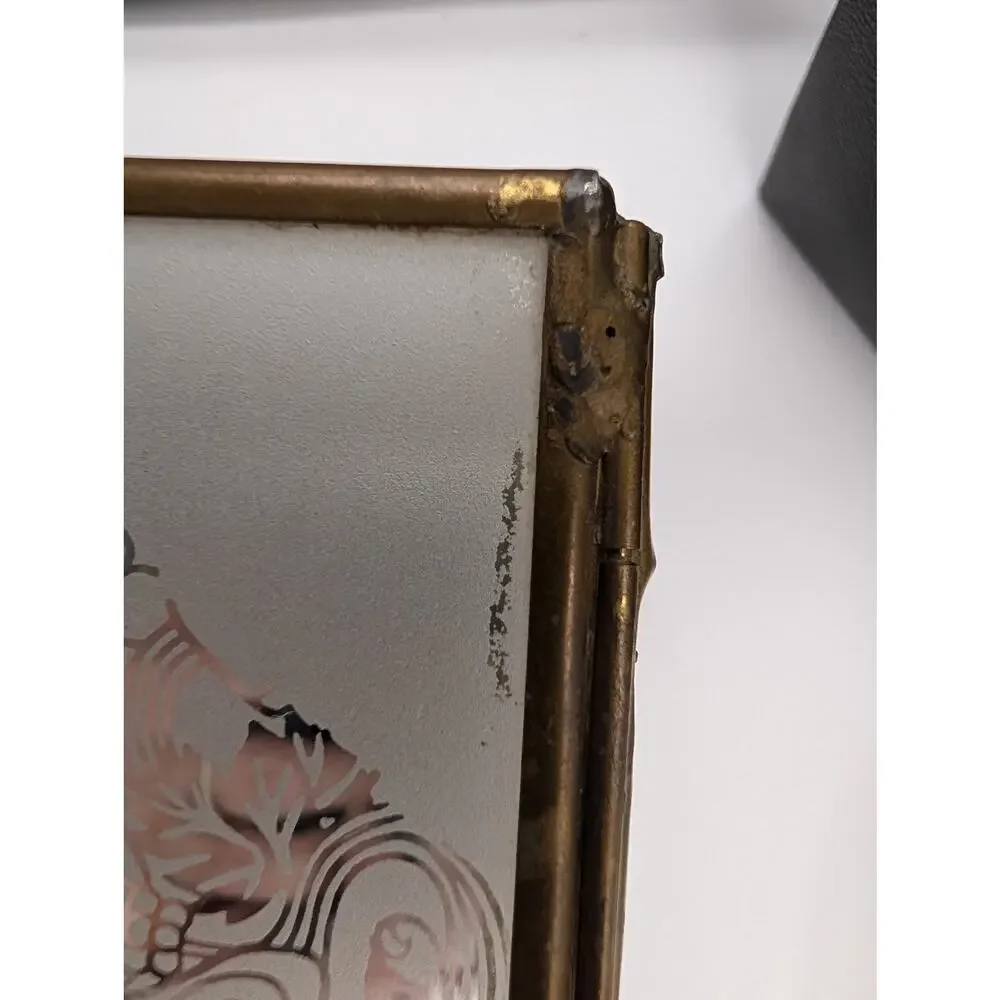 Vintage Brass & Etched Frosted Glass Display Box Trinket Jewelry Casket Vanity